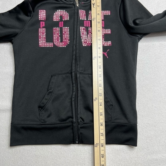 Puma Girls Small Black Pink Sparkle Rhinestone Zip Up Jacket Thumb Holes - Picture 6 of 13